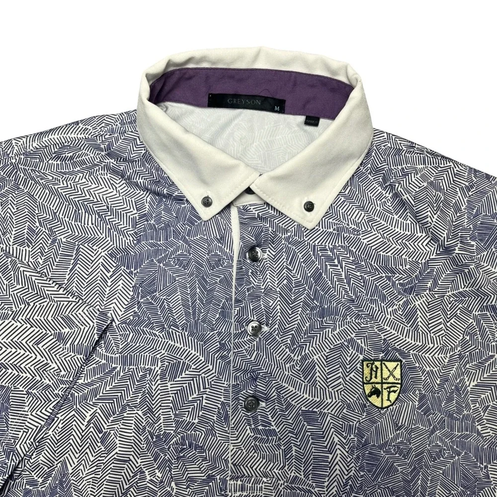 Greyson Polo Shirt Mens M purple White Geometric Hidden Wolf Performance Golf - Picture 1 of 8